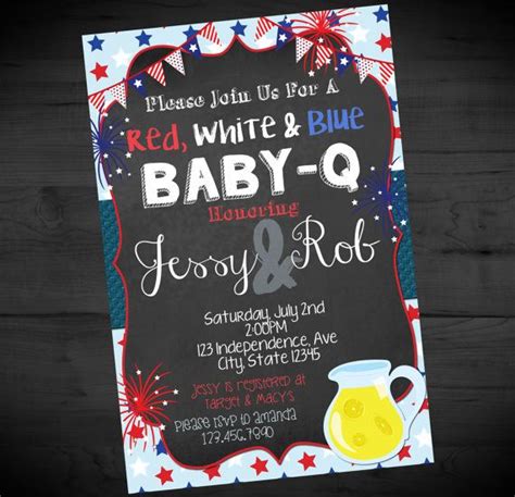 4th Of July Baby Q Invitation Fourth Of July Baby Shower Invite Red