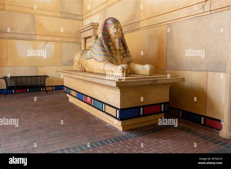 Faux Egyptian sphinx decor at Cinemark Paradise 24 movie theater