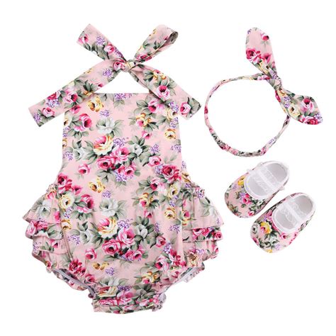 Floral New Born Baby Infant Girl Clothes Set Summer Photographycotton