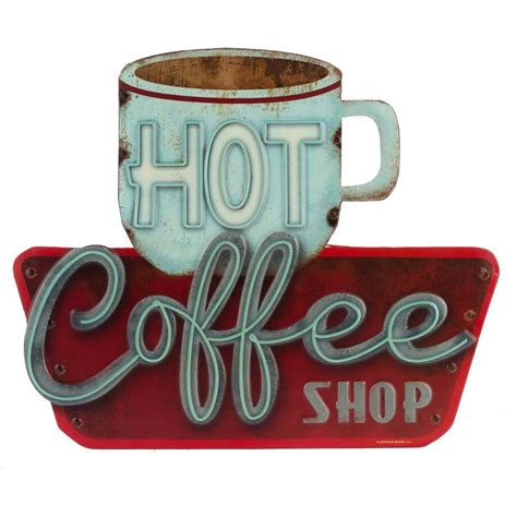 Buy Open Road Brands Vintage Hot Coffee Shop Sign Rustic Metal Wall Art