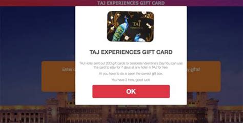 You can use this card to stay for 7 days at any hotel in taj for free. Won a Taj Experiences Gift Card for Valentine's Day? Fake ...