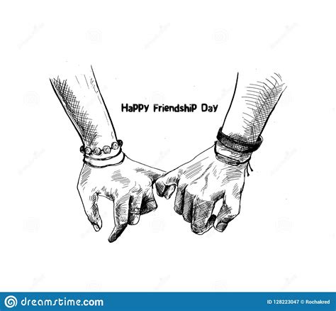 Friendship Day With Holding Promise Hand Hand Drawn Sketch Vector