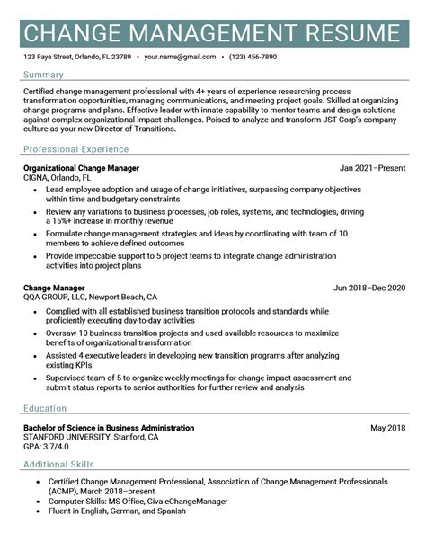Change Management Resume Sample And How To Write