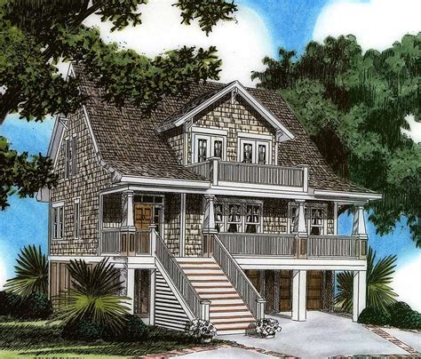 Plan 15023nc Raised House Plan Living Beach House Plans In 2019