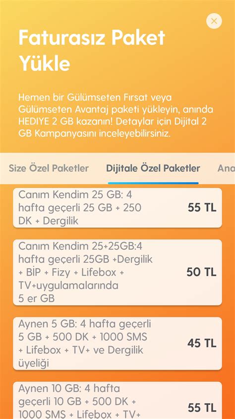 Turkcell Faturali Gb Tl Faturasiz Gb Gb Tl