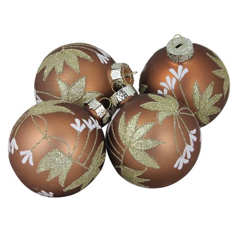 4ct Brown And Gold 2 Finish Floral Glass Christmas Ball Ornaments 325