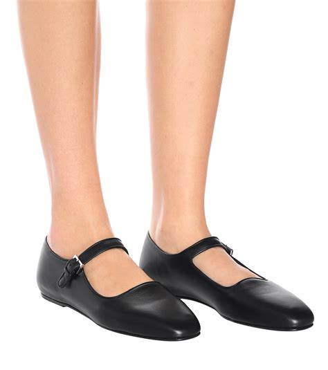 The Row Ava Leather Mary Jane Flats In Black Lyst