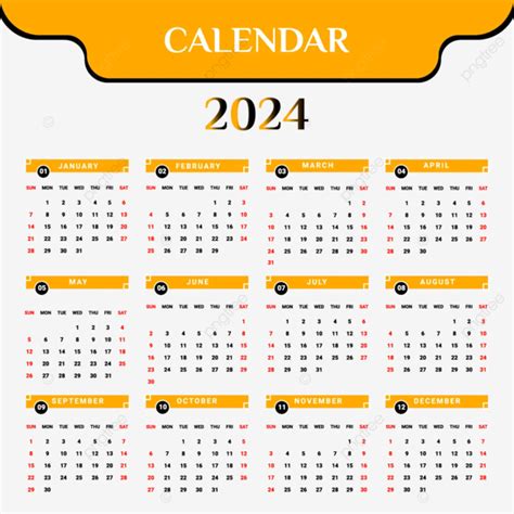 Gambar Kalendar 2024 Dengan Gaya Unik Kuning Dan Hitam Vektor Kalendar