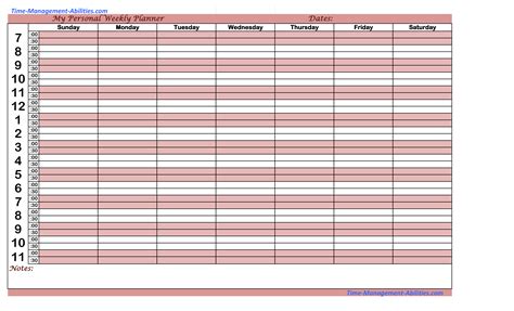 Printable Personal Weekly Planner Templates At