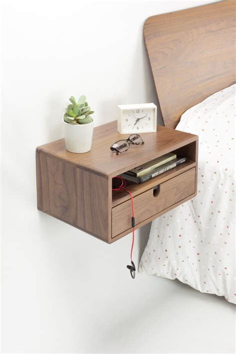 Floating Nightstand Bedside Table 1 Drawer 1 Shelf Straight Forehead