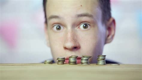 The Coins Are On The Table Stacked In A Tower Close Up Stock Footage