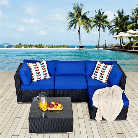 Superjoe 5 Pcs Outdoor Furniture Sectional Sofa Set Patio Wicker Sofa