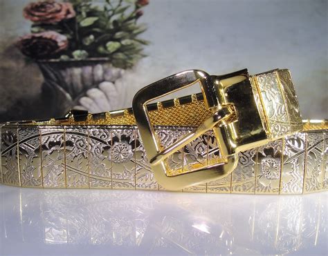 Vintage Floral Embossed Chased Gold Metal Belt 33 Inches Long