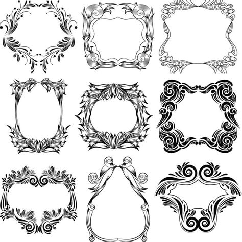 Set Of 9 Vector Decorative Floral Frames With Ornate Swirls And