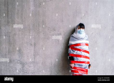 Woman Wrapped In Bubble Wrap Stock Photo Alamy