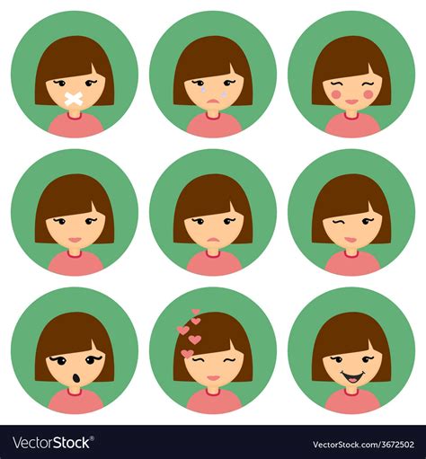 Cartoon Cute Girl With Different Emotion Silent Vector Image