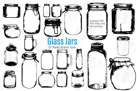 Mason Jars Clipart Glass Jars Clip Art Grafik Von Creartgraphics