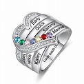 Personalized Mother Ring with 7 Birthstones Heart Family Ring