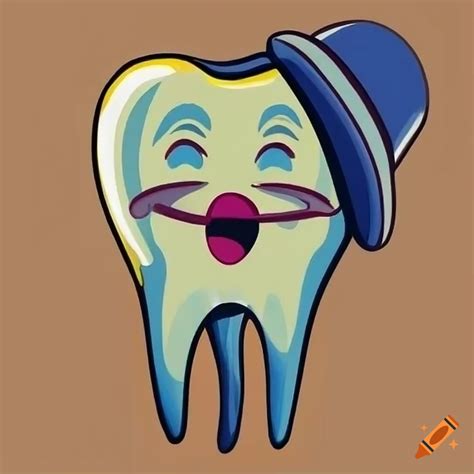 A Pop Art Painting Representing A Molar With A Hat