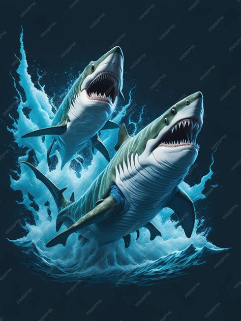 Premium Vector Sharks Jumping Waves Colors Vector