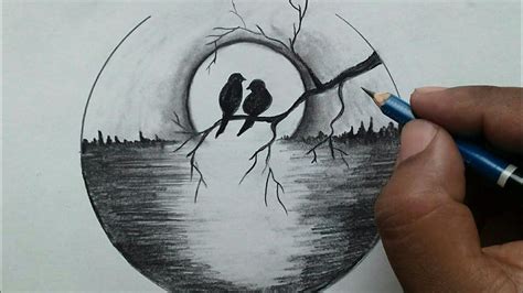 Easy Scenery Drawing Step By Step Moonlight Drawing For Beginners In