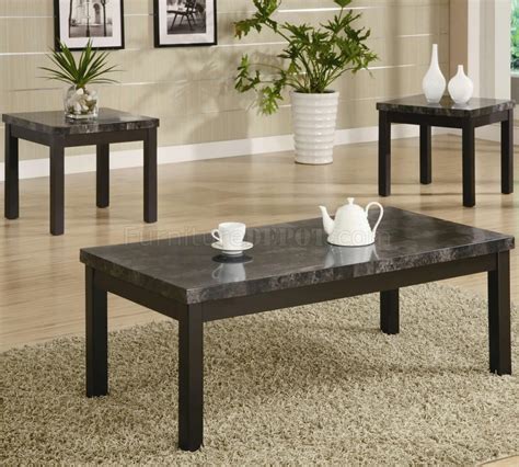 By choosing matching tables you'll bring a sense of symmetry and harmony to your living room. Black Finish Modern 3Pc Coffee Table Set w/Marble-Like Top