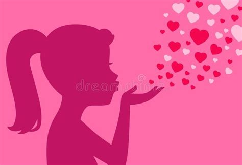 Silhouette Of Woman Blowing Kisses Hearts Romantic Love And Valentine