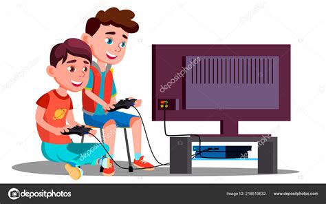 Maybe you would like to learn more about one of these? Dos niños niño jugar un Video juego Vector. Aislados ...