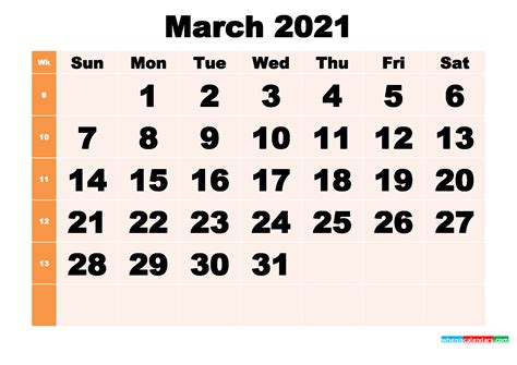 Free Printable March 2021 Calendar Template Word Pdf