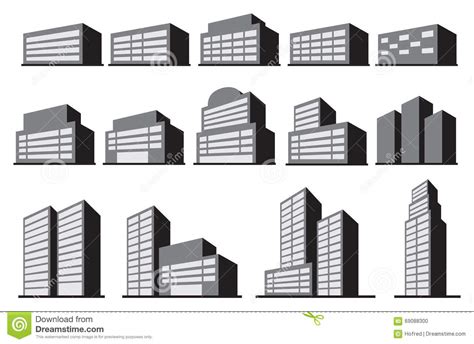 Wysoki Budynek Biurowy Blokuje Wektorowego Ikona Set Ilustracja Wektor Ilustracja złożonej z