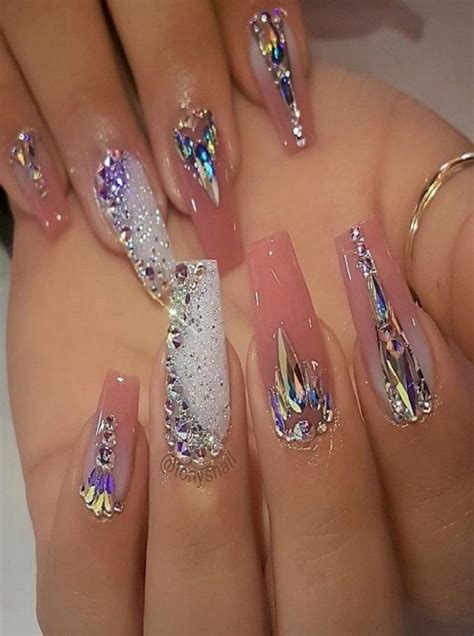 Amazing Design On Nails Must Try This Rhinestone Nails Blue Acrylic