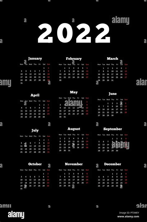 Calendario Del Año 2022 Con La Semana A Partir Del Lunes Hoja Vertical