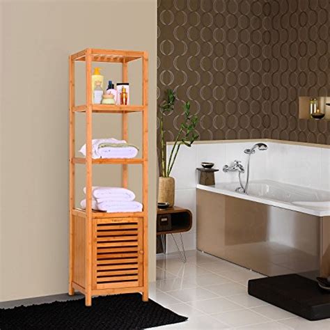 5 Tier Natural Bamboo Floor Cabinet Bathroom Tower Storage Shelf