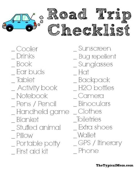 Printable Road Trip Packing List Road Trip Hacks Road Trip Packing