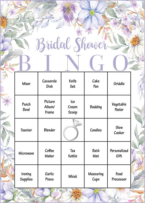 Purple Floral Bridal Shower Game Download Bridal T Bingo