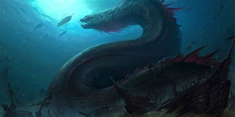 Creature Serpent Sea Underwater Fantasy Art Kan Liu Dark Hd