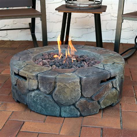 Sunnydaze Cast Stone Outdoor Propane Gas Fire Pit With Cover And Lava
