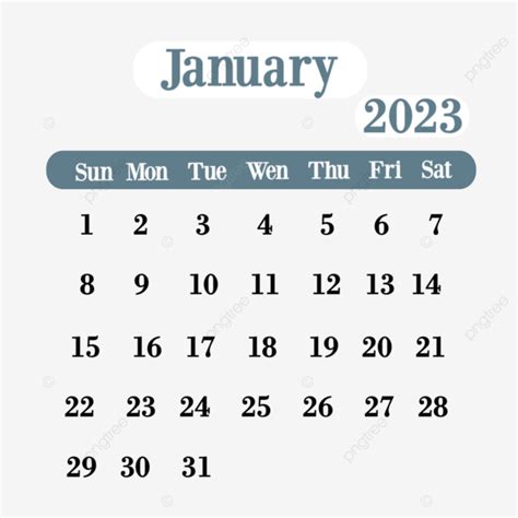 Calendar 2023 January Png Image January 2023 Calendar With Soft Color
