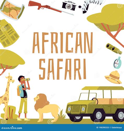 African Safari Travel Tour Poster With Nature Flat Cartoon Vector