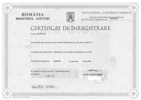 Certificat De Inregistrare La Registrul Comertului