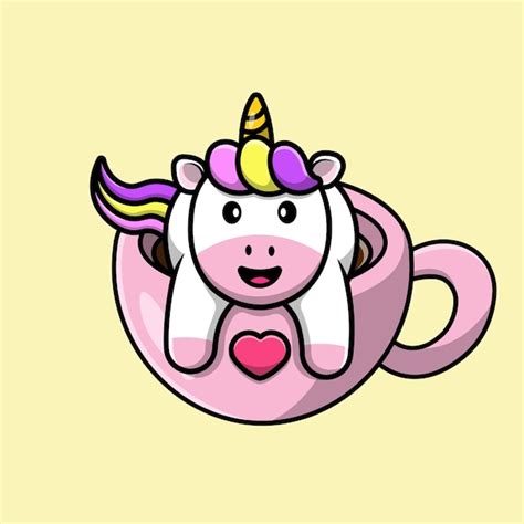 Premium Vector Cute Unicorn On Coffee Cup Cartoon Vector Icon