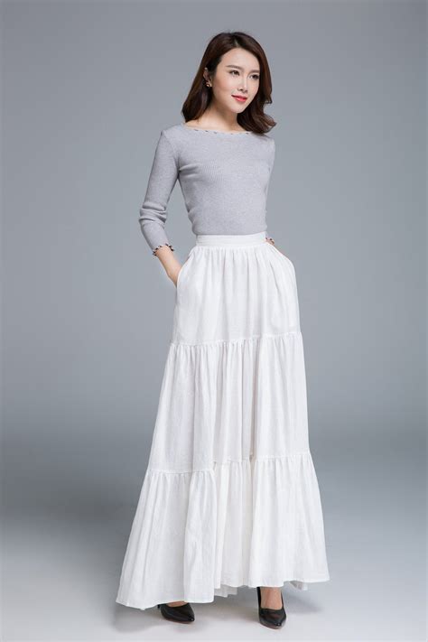 White Skirt Linen Skirt Full Skirt Pleated Skirt 1674 Xiaolizi