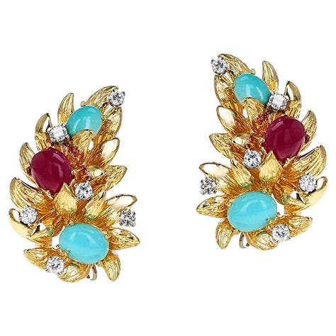 Turquoise Gold Earrings At 1stDibs