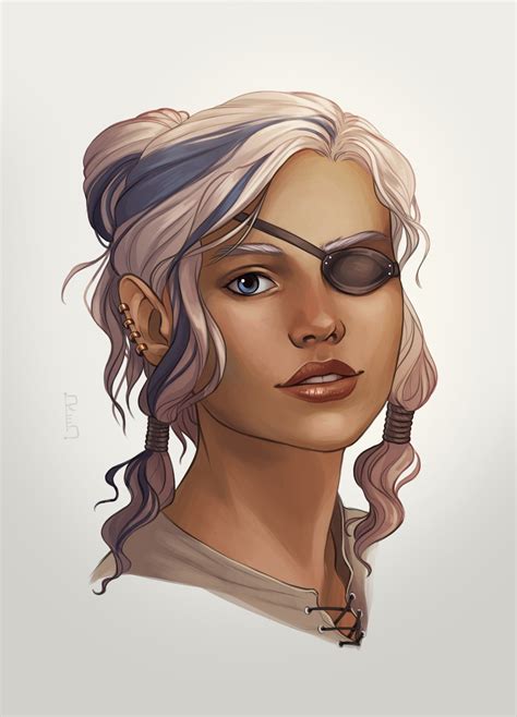Female Pirate Human Eyepatch Whitehair Bluehair Blueeyes Blondhair Character Portraits