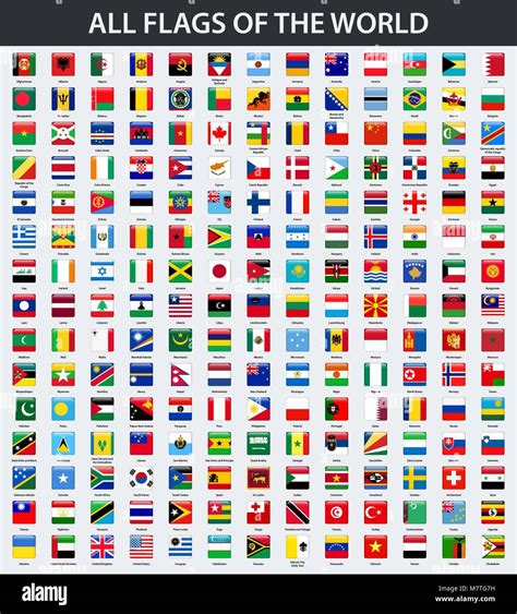 All Flags Of The World In Alphabetical Order Square Glossy Style Stock
