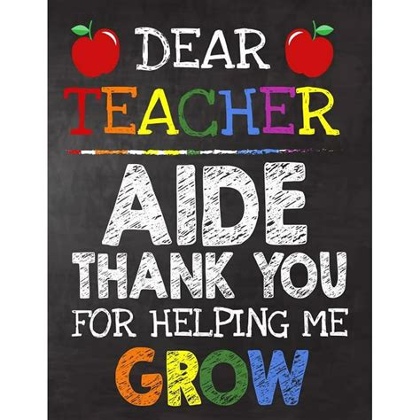 Dear Teacher Aide Thank You For Helping Me Grow Teacher Appreciation