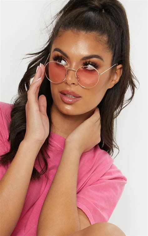 pink lens metal frame round sunglasses prettylittlething aus