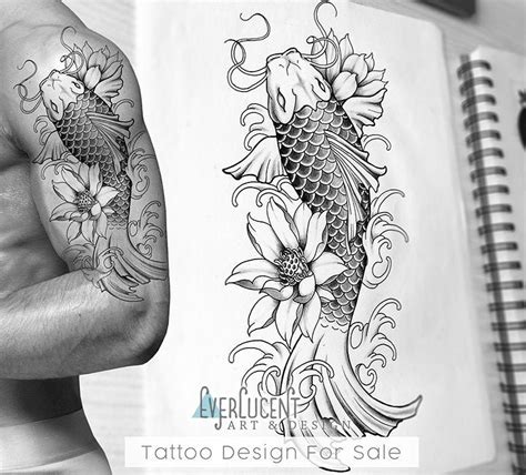 Japanese Style Inspired Koi Tattoo Design Stencil Etsy