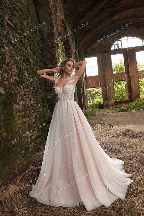 Floral Appliqued Sweetheart Corset Pink Wedding Dress Betancy