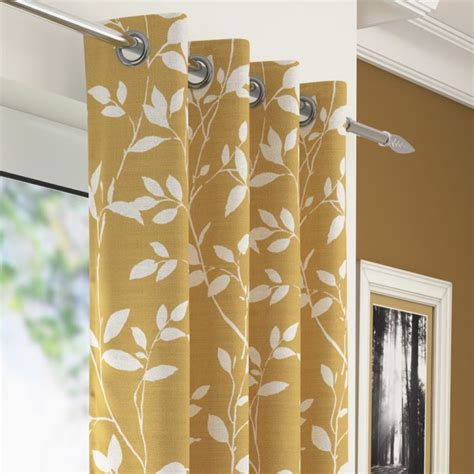 Laural Floral Voile Curtain Panel Ochre Yellow Tonys Textiles